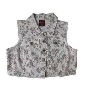 Vintage 90's Highway Jeans White Denim w/ Pink Flowers  Button Up Vest S-M